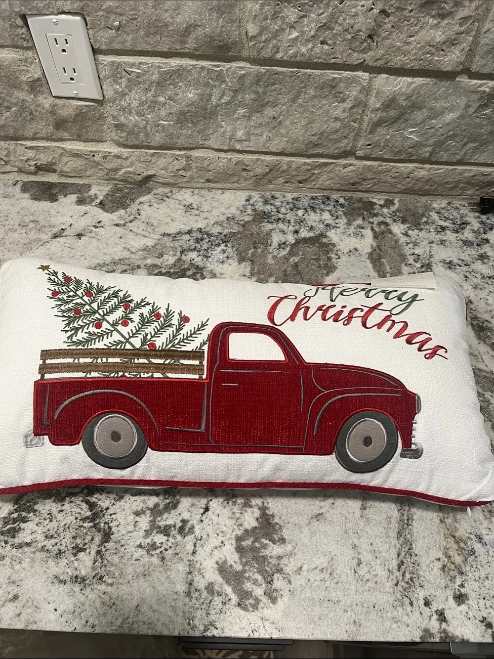 NEW Red Truck Merry Christmas Holiday Pillow